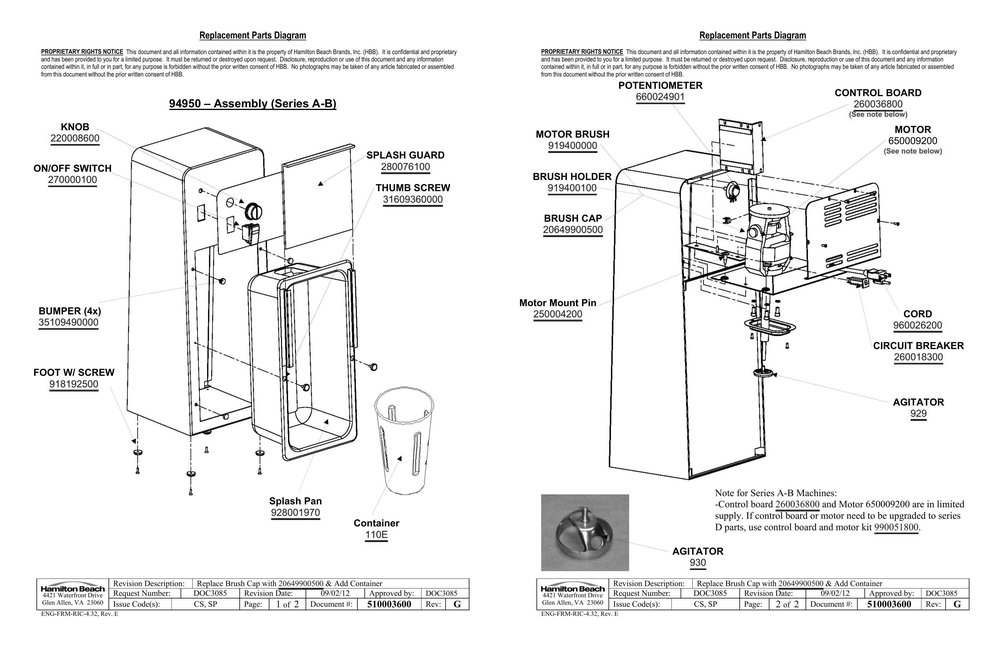 Diagram Diagram and Parts List for 94950  Hamilton Beach Drink Mixer